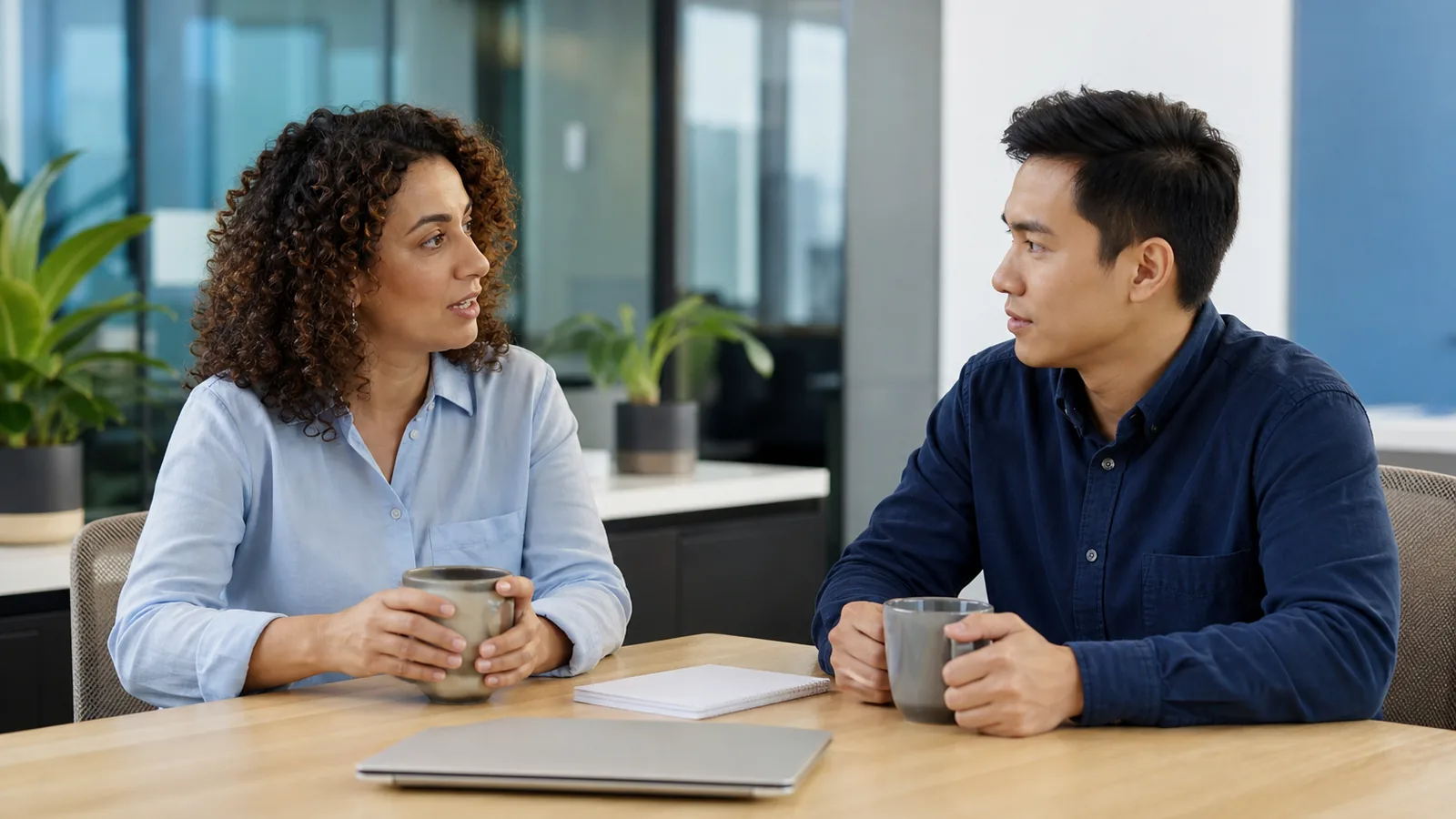 Content operations manager and an IT admin talking through file storage costs over coffee