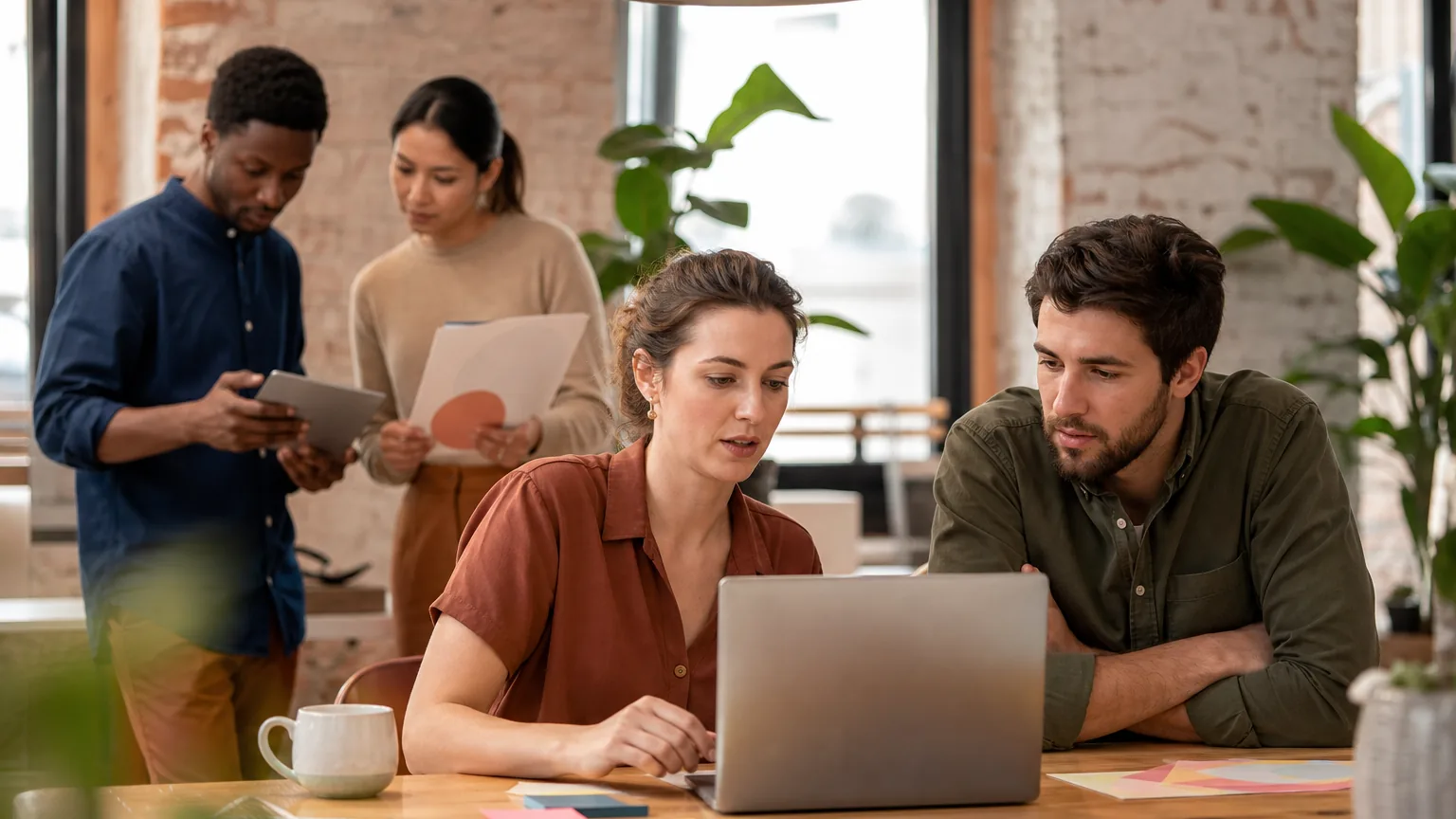 Operations manager at a small company adding up AI assistant seat costs with a colleague
