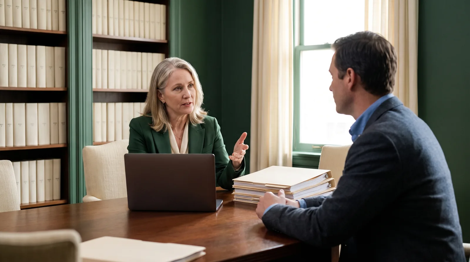 Law firm knowledge manager and IT lead discussing a search tool purchase